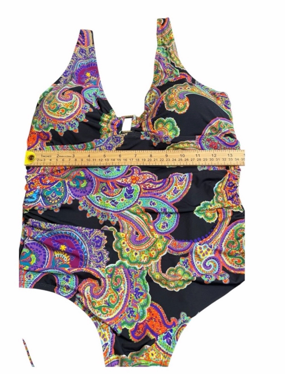 Lauren Ralph Lauren black Bordado Paisley Ruched One-Piece Swimsuit 14 NWT - Picture 14 of 15